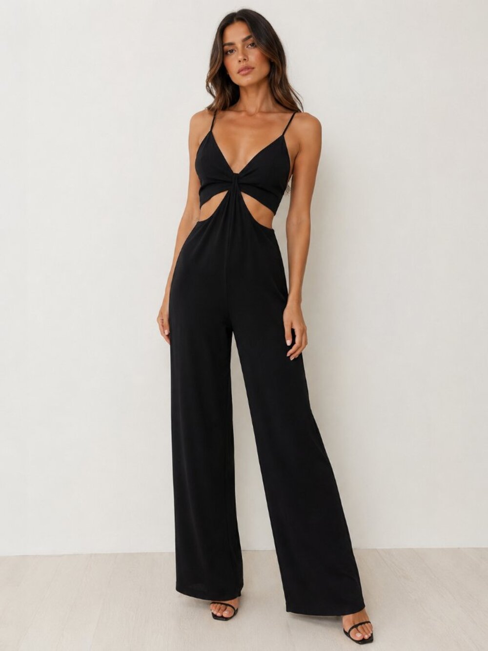 SHEIN Black Cutout Wide-Leg Jumpsuit